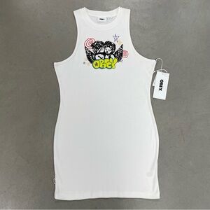 Obey White Tank Dress with Graphic Design